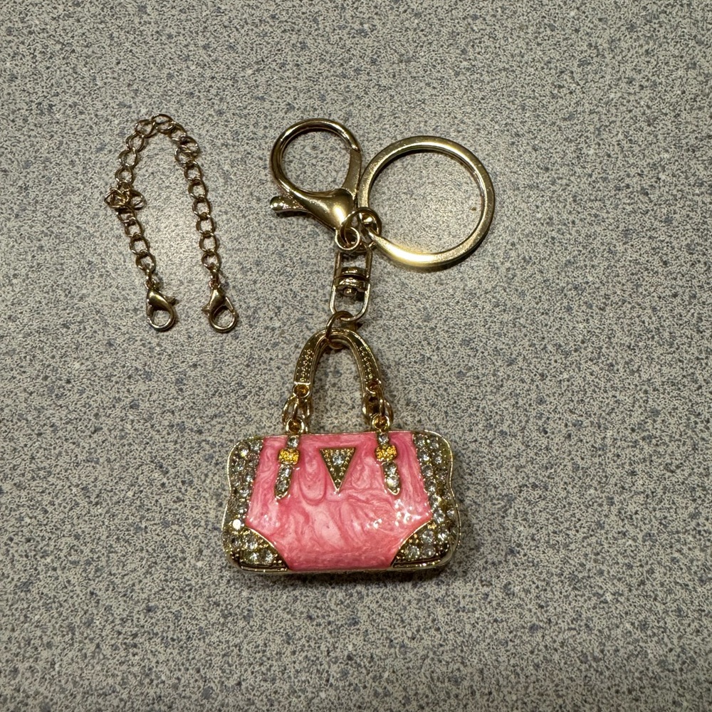 Pink‎ Handbag Keychain with Gold Accents